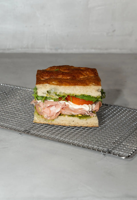 Pistachio Mortadella Focaccia Sandwich